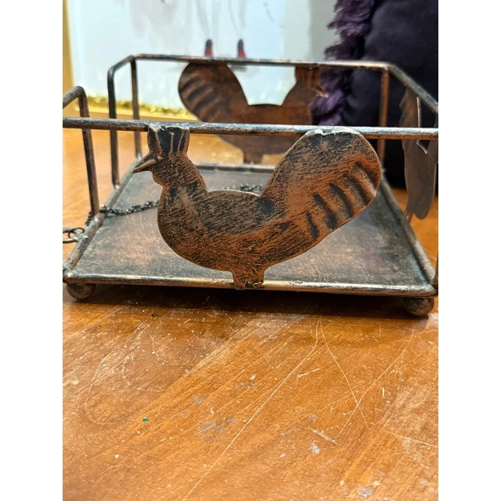 Foreside Rustic Metal Rooster Napkin Holder Distressed Copper Farmhouse Decor